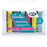 ARIX | 72 gekleurde schuursponzen uit de lijn Splendelli, multifunctionele sponzen voor hardnekkig vuil, 12 verpakkingen met 6 sponzen - Made in Italy