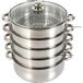 OEM Cuiseur vapeur en acier inoxydable à 5 niveaux, 26 cm, avec 4 grilles de cuisson à la vapeur et couvercle en verre, couleur argent