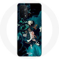 Maniacase Etui voor Oppo A74 5G Serie Tanjiro en Nezuko Demon Slayer Kimetsu no Yaiba Poster