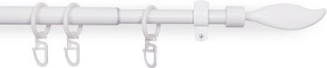 Bestlivings tringle à rideaux avec embouts décoratifs 120-220 cm, Ø 16 mm, 1 tringle, extensible, support mural, vissé, métal, avec anneaux avec crochets à plis et matériel de fixation