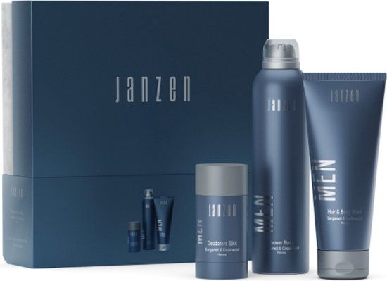 JANZEN Men's Gift Set - Shower Foam 200 ml + Hair & Body Wash 200 ml + Deodorant Stick 75 ml