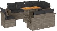 vidaXL 9-delige dining loungeset met kussens, polyrattan, grijs