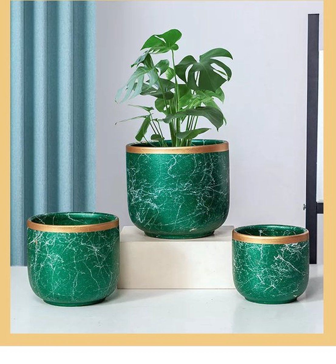 Spieringstore Bloempot - Keramiek - Gouden Rand - Groen - 19 cm