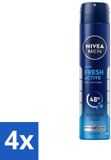 Nivea - Deo Spray XL - Fresh Active - 48 heures d'action - 200 ml - 4 pièces
