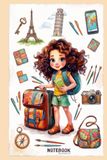 Cute Traveler Girl Unlined Notebook: Cream 6x9 Inches 120 Pages Journal for Girls, Teens & Kids, Travel Journal, Aesthetic School Supplies & Journaling Gift.
