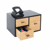 Merkloos Relaxdays Bureau organizer - met 3 lades - bamboe - zwart-natuur