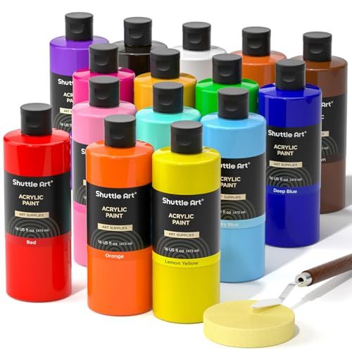 Shuttle Art Acrylverfset, 15 kleuren acrylverfflessenset (473 ml/16 oz)
