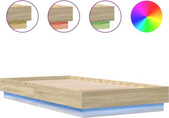 vidaXL Bedframe met LED-verlichting, Sonoma eikenkleurig, 90x190 cm
