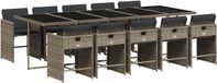vidaXL 11-delige tuinset met kussens, polyrattan, grijs