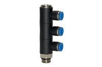 L-meervoudige RIEGLER L-meervoudige verdeler »Blaue serie«, 3-voudig, draaibaar, G 3/8 a., voor slot-buiten-Ø 12 mm, werkdr. Maximale 15 bar, kunststof/MS vern.