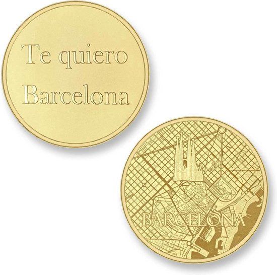 Mi Moneda Del Mundo Barcelona Gold Munt Zilveren Hanger met Zirkonia - Goudkleurig - 3 cm