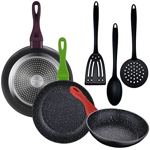 San Ignacio Pannenset - 3 Braadpannen (20/24/28 cm) + 3 Keukenhulpen - Gesmeed Aluminium - 8434652141323