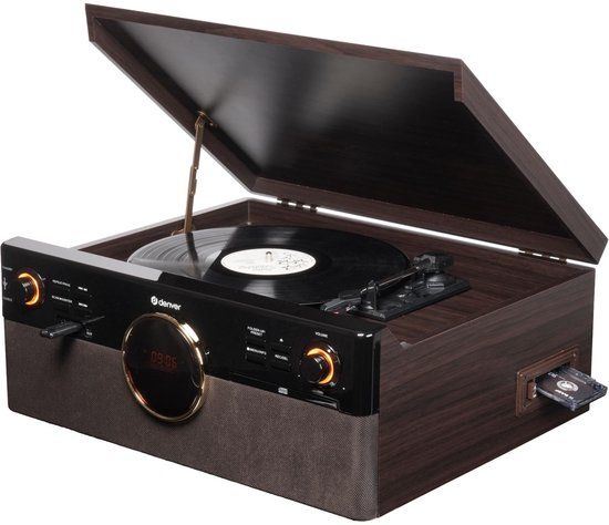 Denver Retro Platenspeler - DAB+/FM Radio - CD - Cassette - Bluetooth - Auto stop - MRD180 - Darkwood