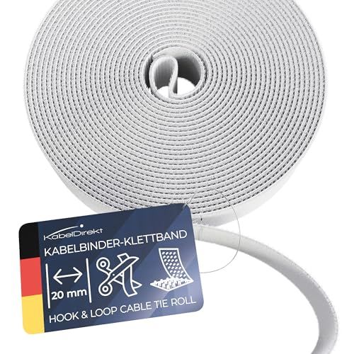KabelDirekt - Klittenband Kabelbinders - 20mm x 15m - Wit
