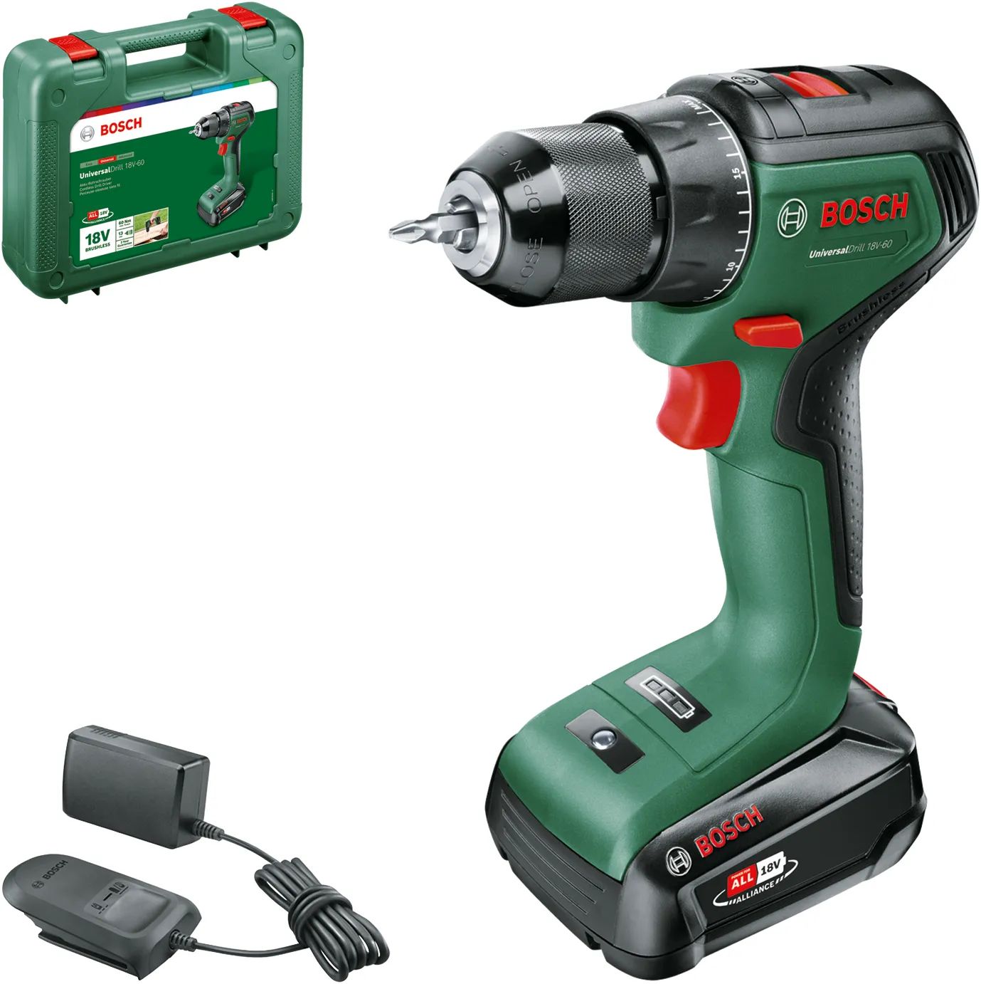 Bosch UniversalDrill 18V-60 Accuschroefboormachine - 18V - 1.5Ah - Zwart/Groen