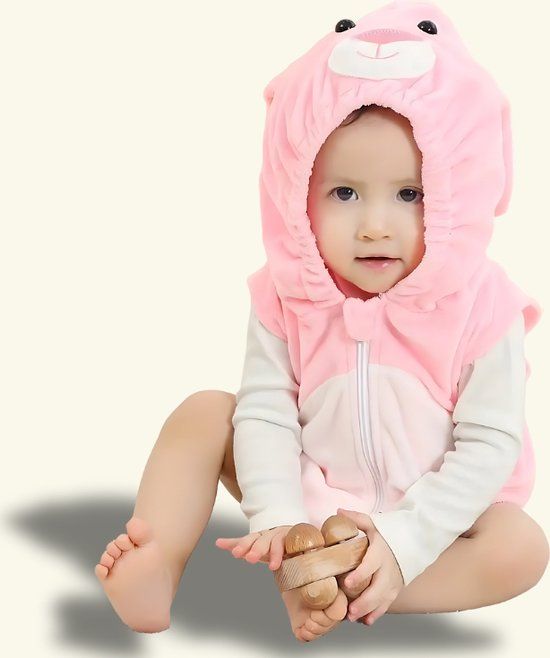 BoefieBoef Zomer Dieren Baby Romper Roze Konijn - Maat M (12-24 maanden)