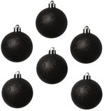 Cosy & Trendy Kerstballen - 24 stuks - Zwart - Glitters - 6 cm Diameter - Kunststof