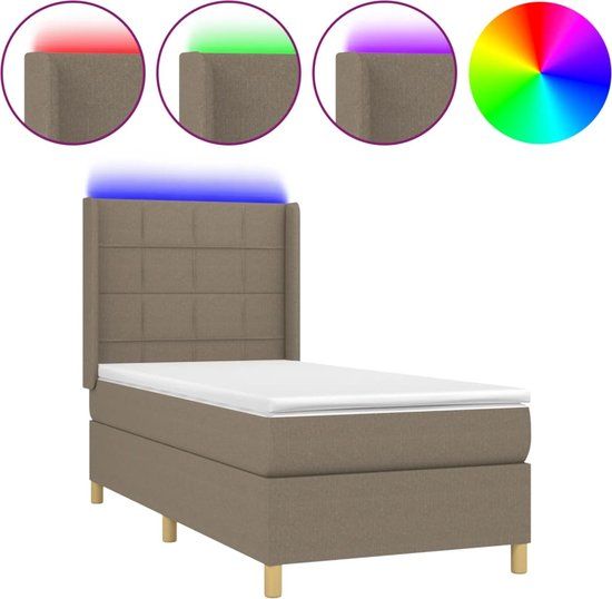vidaXL Boxspring met matras en LED taupe 90x200 cm stof