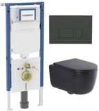 Geberit QeramiQ Dely Swirl Toiletset - 36.3x51.7cm - Geberit UP720 Duofix Sigma inbouwreservoir - 35mm zitting - bedieningsplaat mat antraciet - rechthoekige knoppen - mat zwart