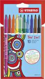 STABILO Trio 2 in 1 - Viltstift En Fineliner In Een - Etui Met 10 Kleuren