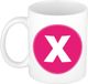 Bellatio Decorations Koffie mok met de letter X - beker - roze - eerste letter van een voornaam - wit - 300 ml