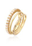 Elli - Ring - Dames set van 3 met glazen kralen in 925 sterling zilver verguld - Dames