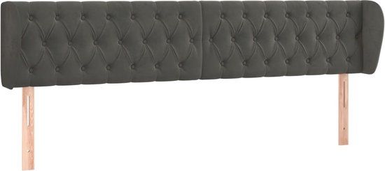 vidaXL Hoofdbord met randen fluweel donkergrijs 203x23x78/88 cm