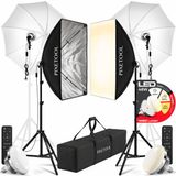 Pixetool Softbox fotostudio set 50 x 70cm inclusief 2 flitsparaplu’s - 2 Softbox studiolampen LED lampen 4800 Lumen 3000-6000K - 2m verstelbaar statief x2