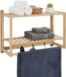 Relaxdays Wandrek badkamer - 60x40x23,5 cm - met haken - bamboe