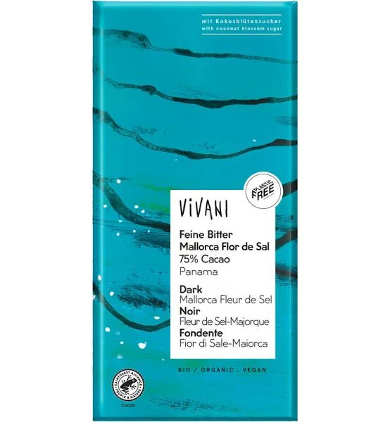 Vivani Chocolate Pure 75% Cacao Sea Salt