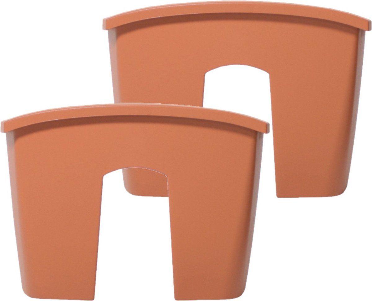 Prosperplast 2x stuks balkon railing opzet plantenbakken/bloembakken kunststof 58 x 28 x 20 cm terra cotta kleur voor buiten