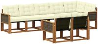 vidaXL - Hoek loungeset - 8 zitplekken - Natuurlijk en crème - Acacia hout