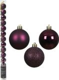 Decoris Mini kerstballen - 14x st - donkerpaars - D3 cm - kunststof