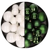 Decoris Kerstversiering kunststof kerstballen kleuren mix winter wit/donkergroen 6-8-10 cm pakket van 44x stuks