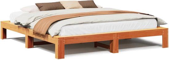 vidaXL Bedframe - Massief Grenenhout - Wasbruin - 180x200 cm