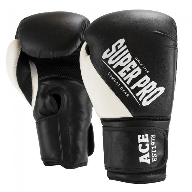 Super Pro Combat Gear Ace Kickbokshandschoenen - Zwart/Wit - 12 oz
