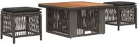 vidaXL Tuin Eettafel Set 3-delig Grijs en Donkergrijs Poly Rattan