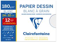 Clairefontaine 96177C – pochette de dessin pour l'école – 15 feuilles (12 + 3 offertes), papier dessin blanc, 24 x 32 cm, 180 g