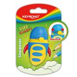 Keyrock Taille-crayon en plastique, pointe ronde et pointe fine, lame de haute qualité, 1 utilisation, taille-crayon pour enfants en plastique, bleu et jaune, lame cachée