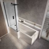 Hudson Reed Baignoire douche asymétrique moderne - 150 x 85 cm - Pare-baignoire noir - Angle gauche - Tablier frontal & latéral