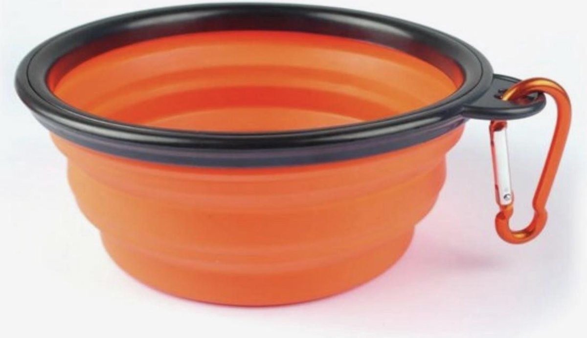 Greenz products Opvouwbare honden reis bak - Puppy kom - Siliconen drinkbak inklapbaar - Draagbaar waterbakje hondenbak reiskom met Karabijnhaak - Oranje 2 stuks à 450 ML