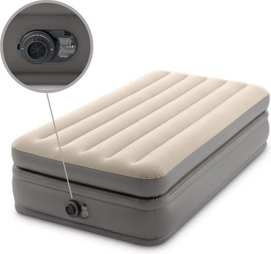 Intex Luchtbed - 1-Persoons - 99 x 191 x 51 cm - Grijs - Met Ingebouwde pomp + Hoeslaken + Reparatieset