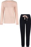 By Louise Dames Winter Pyjama Set Lang Badstof Roze/Donkerblauw Gestipt - Maat L