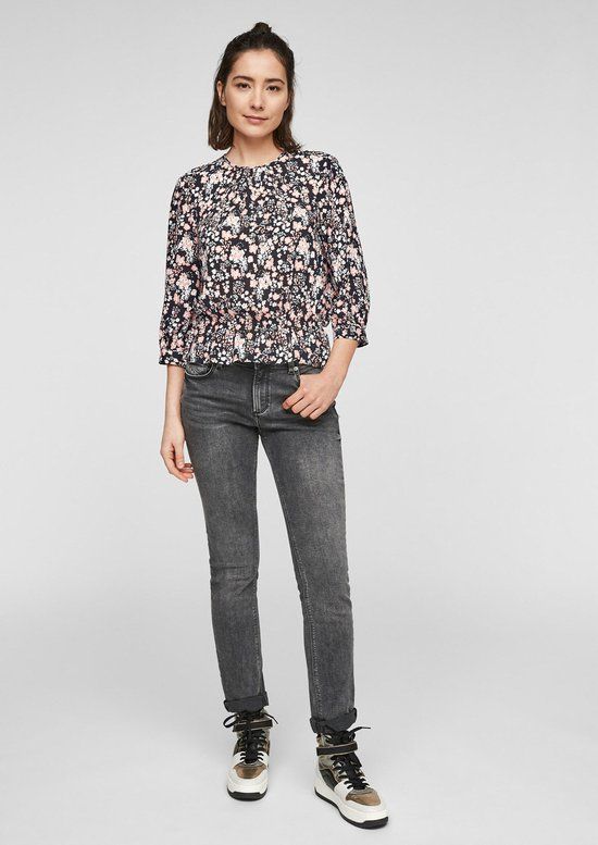 Q/S Designed By Damesblouse Wit - XL - Viscose - Driekwart mouw - Gebloemd - 2021