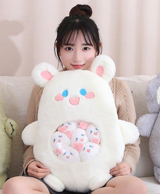 Klikkopers® - Konijn Knuffel met 6 Baby Konijntjes - 50 cm - Pluche - Kawaii