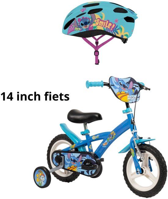 4KidsOnly Lilo & Stitch Fietsset - Kinderfiets 14 inch en Helm