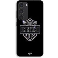 Maniacase Coque Pour Samsung Galaxy S23 Harley Davidson logo motor sycles gris front noir