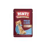 RINTI - Goud | Licht verteerbaar natvoer voor kleine volwassen honden. Complete voeding in vers zakje zonder gevormd vlees, soja of kunstmatige toevoegingen | 10 x 100 g pure kip + gevogelte harten