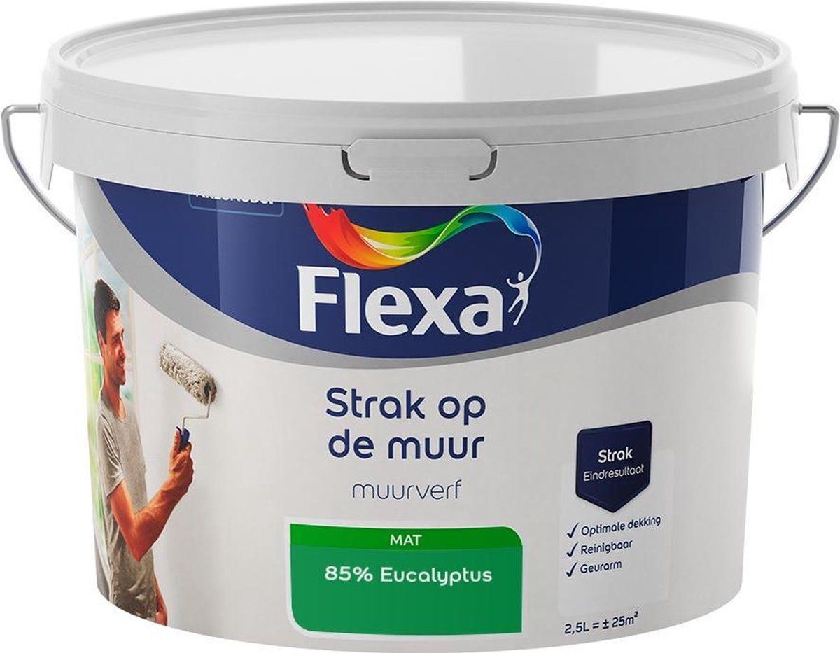 FLEXA - Strak op de muur - Muurverf - Mengcollectie - 85% Eucalyptus - 2,5 liter