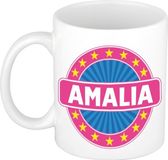 Bellatio Decorations Amalia voornaam koffiemok beker wit/roze 300 ml